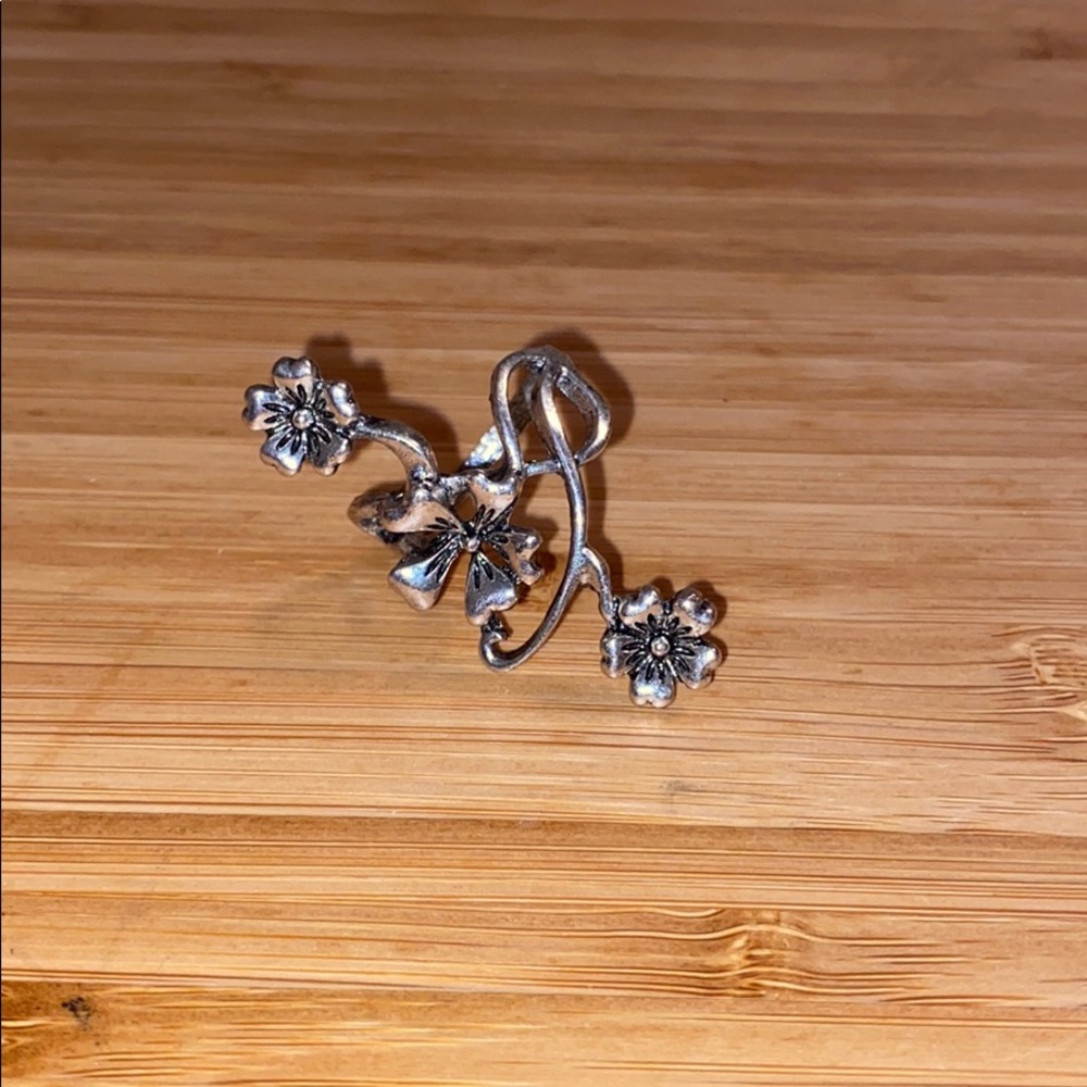 long flower silver ring